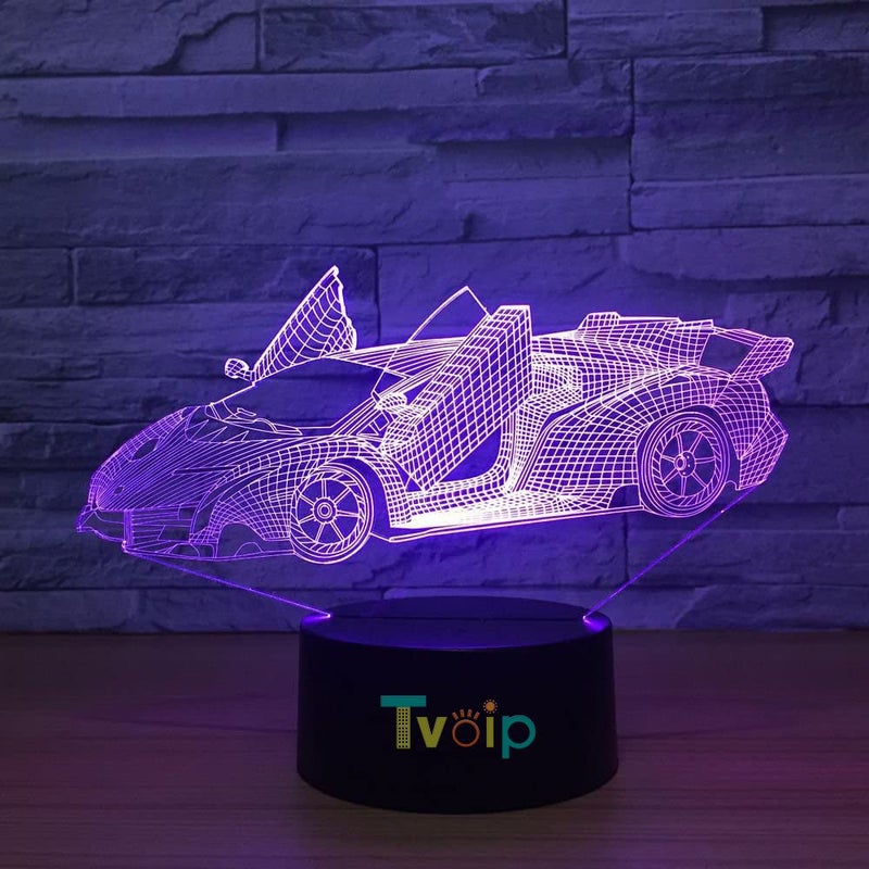 Tvoip 7 Color Changing Night Lamp 3D Atmosphere Bulbing Light 3D Visual Illusion LED Lamp for Kids Toy Christmas Birthday Gifts (Racing Car) - Image 1